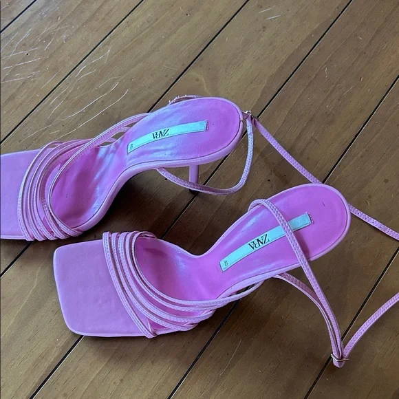 Zara Pink Strappy Stiletto Heel Sandals Size 8.5 - Picture 2 of 3